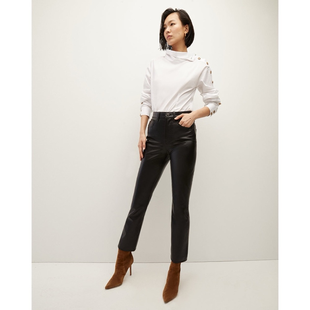 Veronica Beard Carly Vegan‎ Leather Kick Flare Ankle Black Pant Size 31
